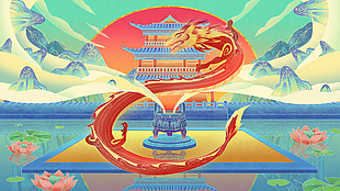 创意中国风手绘龙抬头主题节日插画