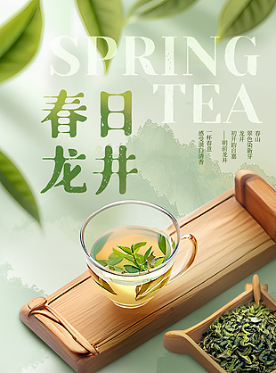 春日龙井中国风茶道文化海报