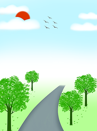 春意盎然绿色主题卡通手绘创意插画