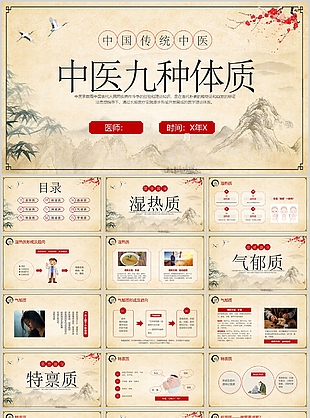 水墨中国风传统文化中医九种体质课件