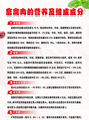 畜禽肉的营养及组成成分公益宣传海报