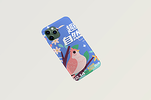 蓝色清新花鸟图手机壳样机设计