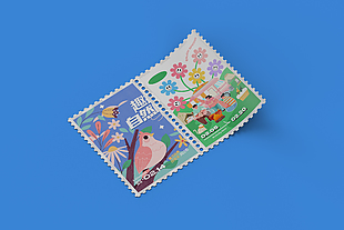 卡通清新春天来了邮票样机
