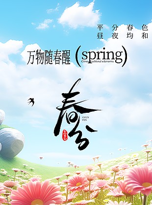 平分春色昼夜均和传统春分节气海报