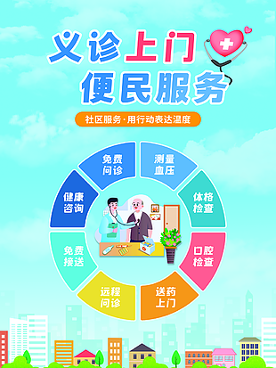 义诊上门便民服务蓝色主题公益海报