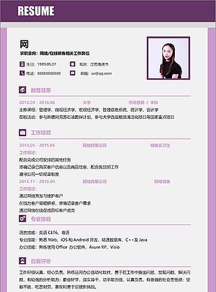 网络在线sale应届毕业生应聘简历表格