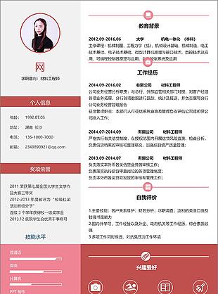 陈柯材料工程师简历范本可编辑