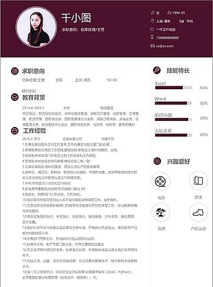 仓库经理主管个人简历模板