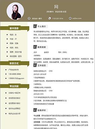 杜涵资金经理主管求职简历表格