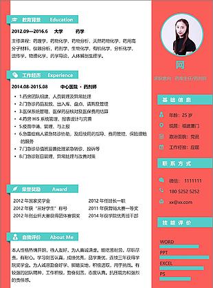 药库主任个人单页简历模板