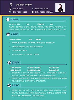 大学应届毕业生个人简历表格求职意向兼职教师
