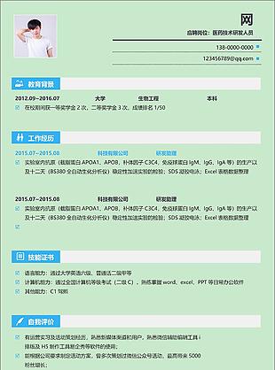 医药技术研发人员个人工作简历范本