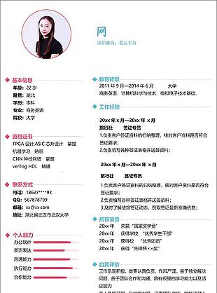 签证专员清新风格求职简历可编辑