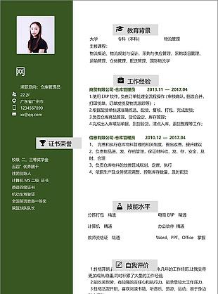 陆路仓库管理员个人简历模板