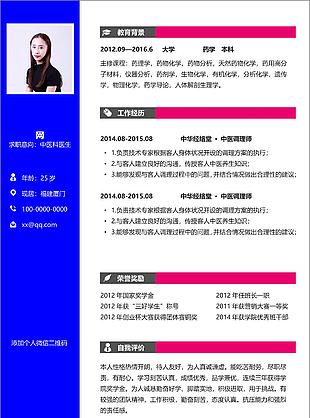 一年经验中医科医生电子简历模板