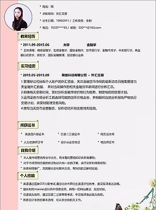 外汇交易应届生个人简历范本含自我介绍
