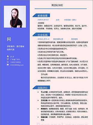 医疗器械销售代表应届毕业生简历模板