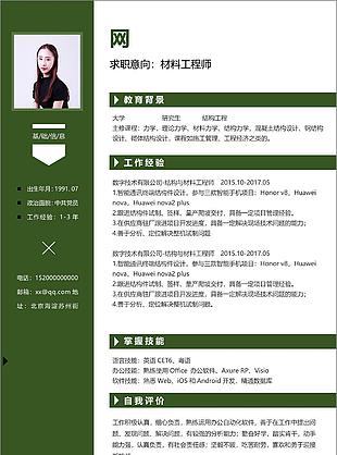 李伊材料工程师个人简历模板