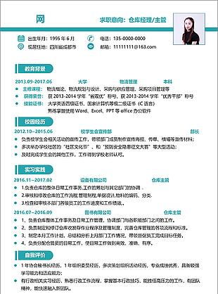 仓库经理主管个人求职简历表格