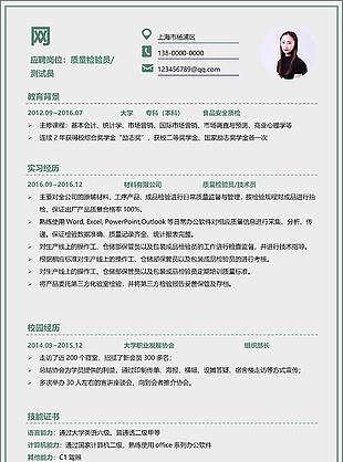 质量检验员测试员应届毕业生个人简历模板