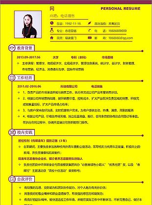 电话销售应届毕业生简历范文