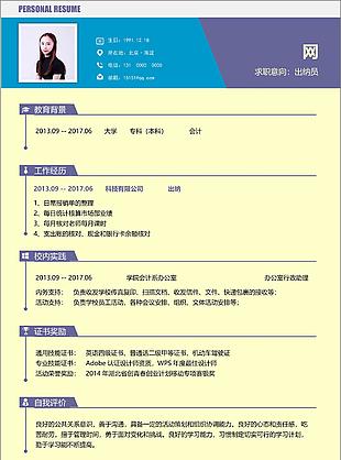 出纳员应届生求职个人简历范文模板