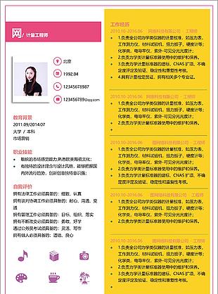 计量工程师个人简历表格可编辑