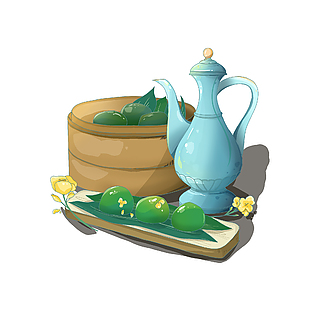 手绘风清明节青团油菜花装饰图案