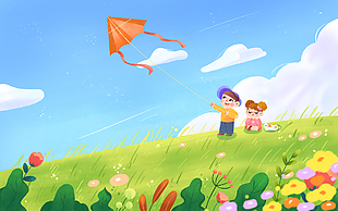 春日氛围卡通手绘风景插画