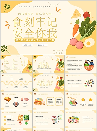 黄色卡通风家长食品安全教育课件