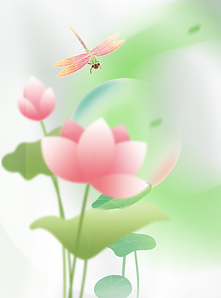清新绿色简约手绘夏日荷花主题背景