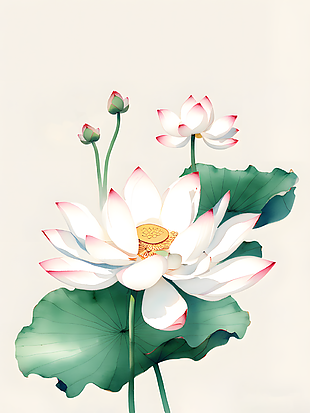 中国风手绘荷花写意主题背景