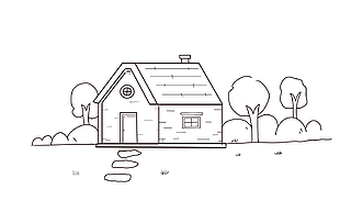 手绘黑白风简约创意线条小屋