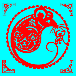 传统中国风红色老鼠剪纸艺术