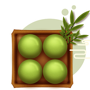 手绘绿色卡通传统清明美食青团插画