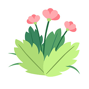 简约卡通手绘粉色花朵绿植装饰图案