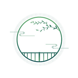 绿色简约中式绿植装饰创意圆形边框