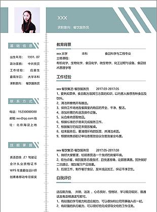 餐饮服务员简历wps模板