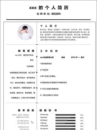 数控操机简单风应聘简历表格