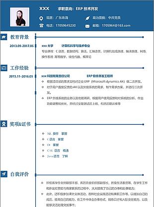 erp技术开发中文简历