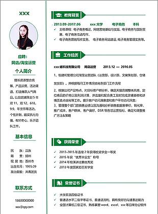 简历含工作描述求职意向网店淘宝运营