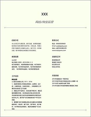 网店淘宝运营应届毕业生个人简历模板