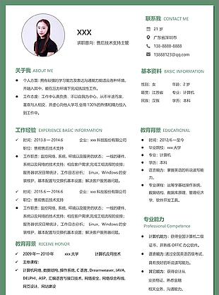 售后技术支持主管简历word