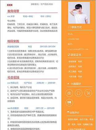 梁鹏生产领班组长个人简历模板范文