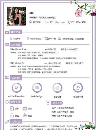 应届生求职简历含自我介绍求职意向网页设计制作美工