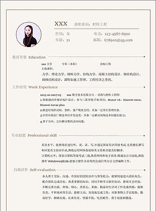 胡美美材料工程师个人简历模版