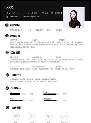 医药技术研发人员个人简历模板