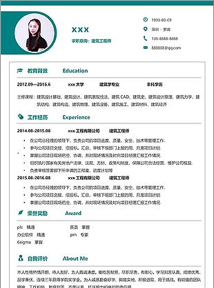 建筑工程师个人工作简历表可修改