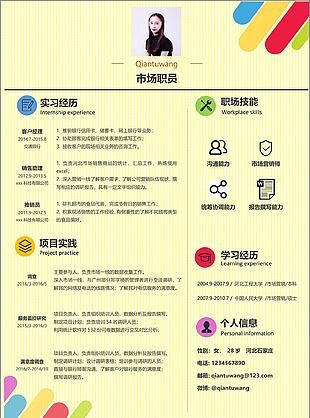 市场职员个人简历模板
