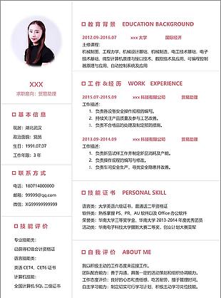 贸易助理一年工作经验简历范文